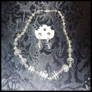 Vintage Graduated Faceted Rock Crystal Bead Necklace and Earrings, Hallmarked